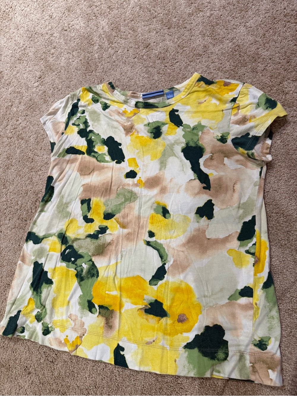 Simply Vera Vera Wang Yellow Green Watercolor Floral Abstract Top Size L